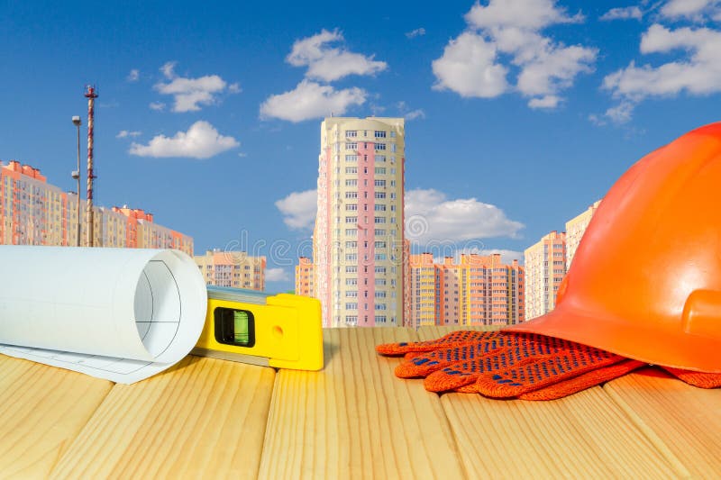Sécurité dans la construction standard, protection de construction et outils photographie stock libre de droits Sécurité dans la construction standard, protection de construction et outils photographie stock libre de droits