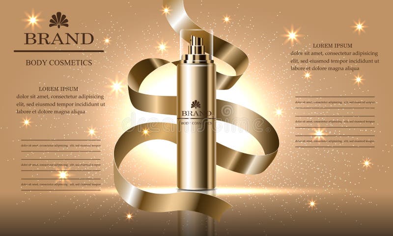 Série de beauté de cosmétiques, annonces de crème de la meilleure qualité de jet pour des soins de la peau, ruban d'or Illustrati illustration stock Série de beauté de cosmétiques, annonces de crème de la meilleure qualité de jet pour des soins de la peau, ruban d'or Illustrati illustration stock