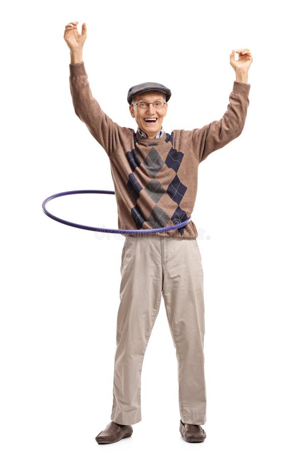 Sênior alegre com uma aro do hula fotografia de stock Sênior alegre com uma aro do hula fotografia de stock