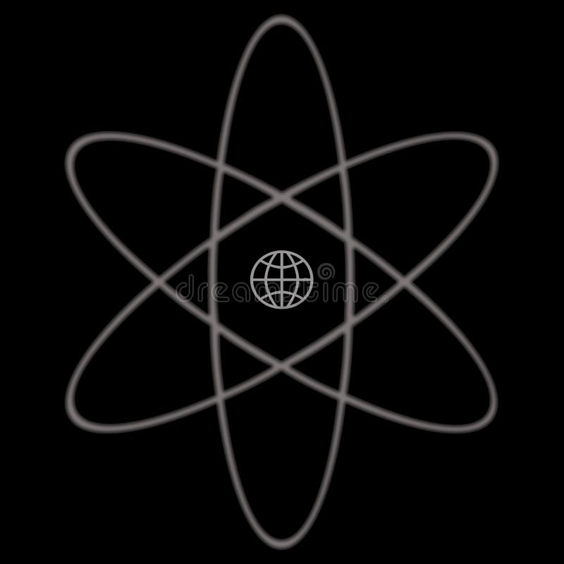 A black illustration of a simple atom symbol. A black illustration of a simple atom symbol.