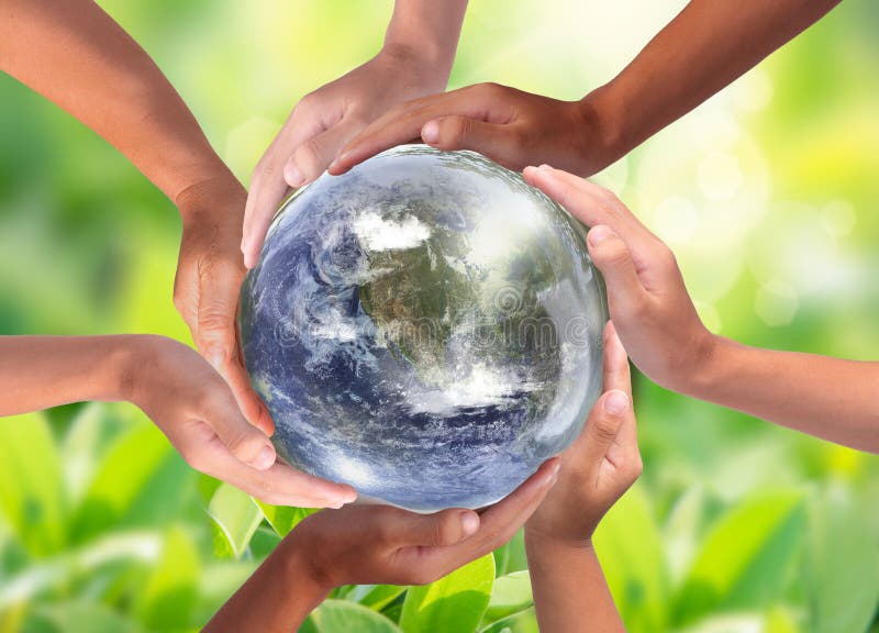 Conceptual symbol of multiracial human hands surrounding the Earth globe. Unity, world peace, humanity concept. World environment day. Conceptual symbol of multiracial human hands surrounding the Earth globe. Unity, world peace, humanity concept. World environment day