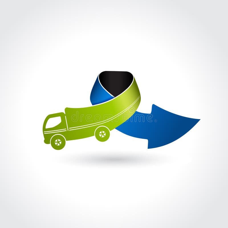 Símbolo da entrega do negócio, ícone do transporte, caminhão com seta ilustração do vetor Símbolo da entrega do negócio, ícone do transporte, caminhão com seta ilustração do vetor