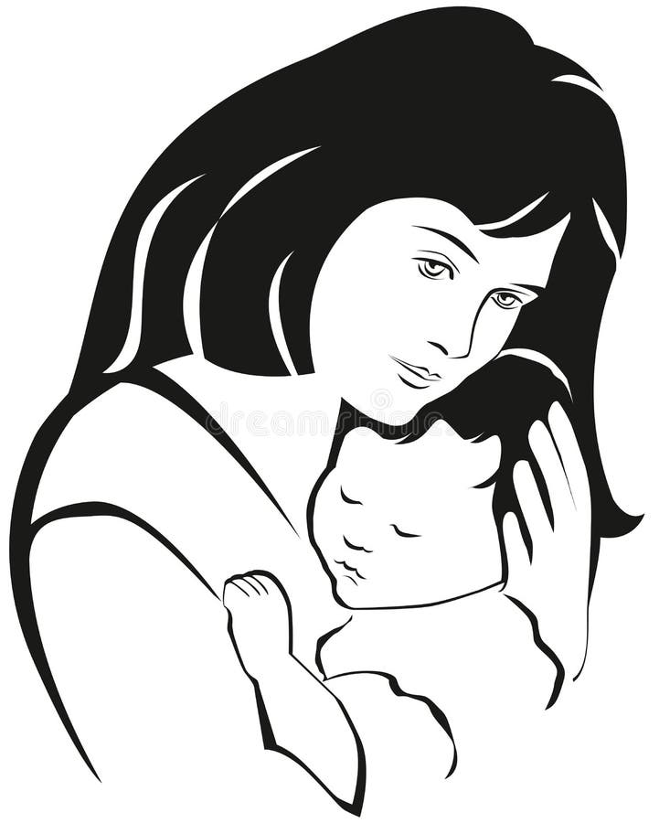 Símbolo da mãe e do bebê, silhueta tirada mão Dia de matrizes feliz ilustração stock Símbolo da mãe e do bebê, silhueta tirada mão Dia de matrizes feliz ilustração stock