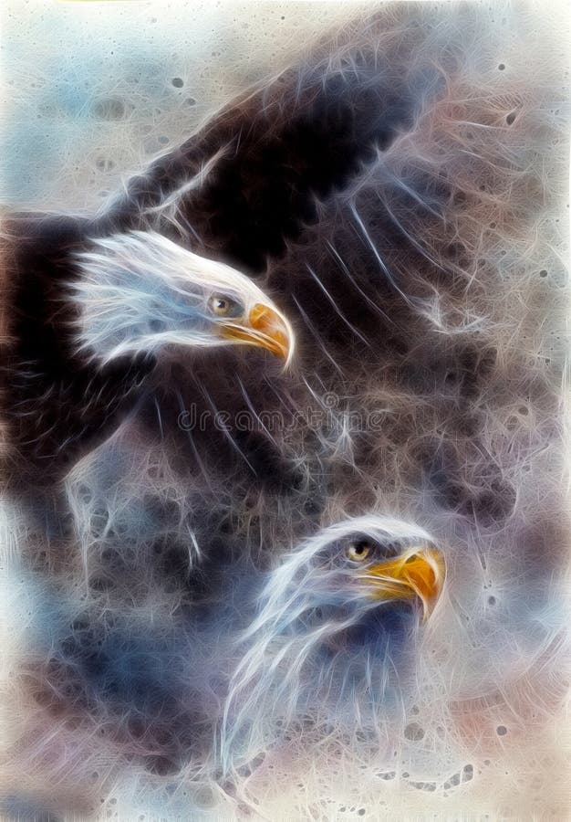 Símbolo de la libertad americana, una pintura hermosa de dos águilas salvajes del alcohol en un fract abstracto del fondo ilustración del vector Símbolo de la libertad americana, una pintura hermosa de dos águilas salvajes del alcohol en un fract abstracto del fondo ilustración del vector