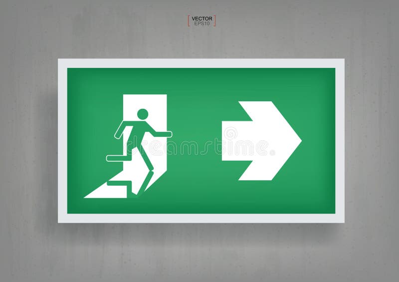 Símbolo de la puerta de la salida de socorro de la emergencia en fondo concreto gris Vector ilustración del vector Símbolo de la puerta de la salida de socorro de la emergencia en fondo concreto gris Vector ilustración del vector