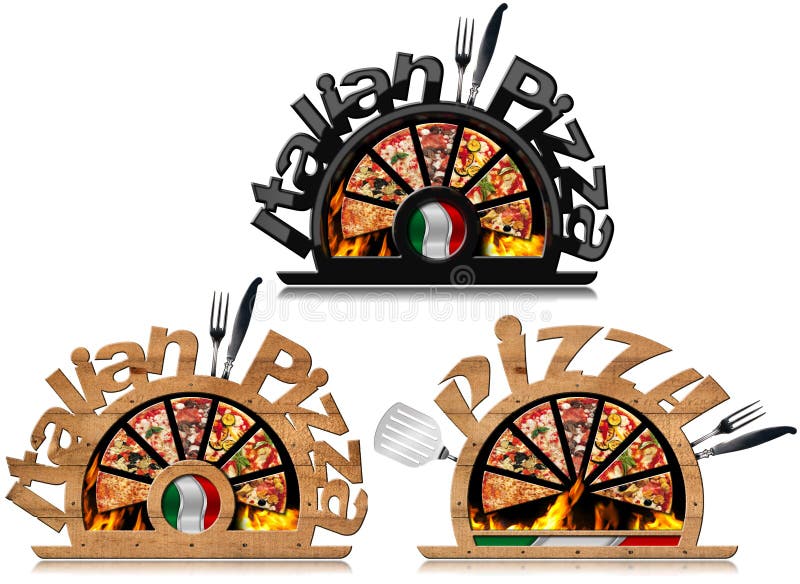 Símbolo de madeira da pizza italiana com chamas ilustração royalty free Símbolo de madeira da pizza italiana com chamas ilustração royalty free