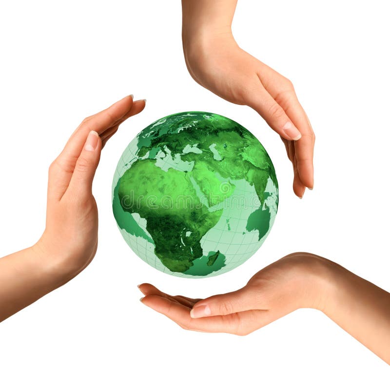 Símbolo de recicl conceptual sobre o globo da terra
