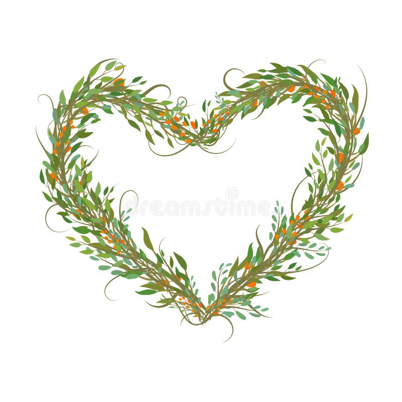 Símbolo decorativo do coração dos ramos e das folhas ilustração royalty free Símbolo decorativo do coração dos ramos e das folhas ilustração royalty free