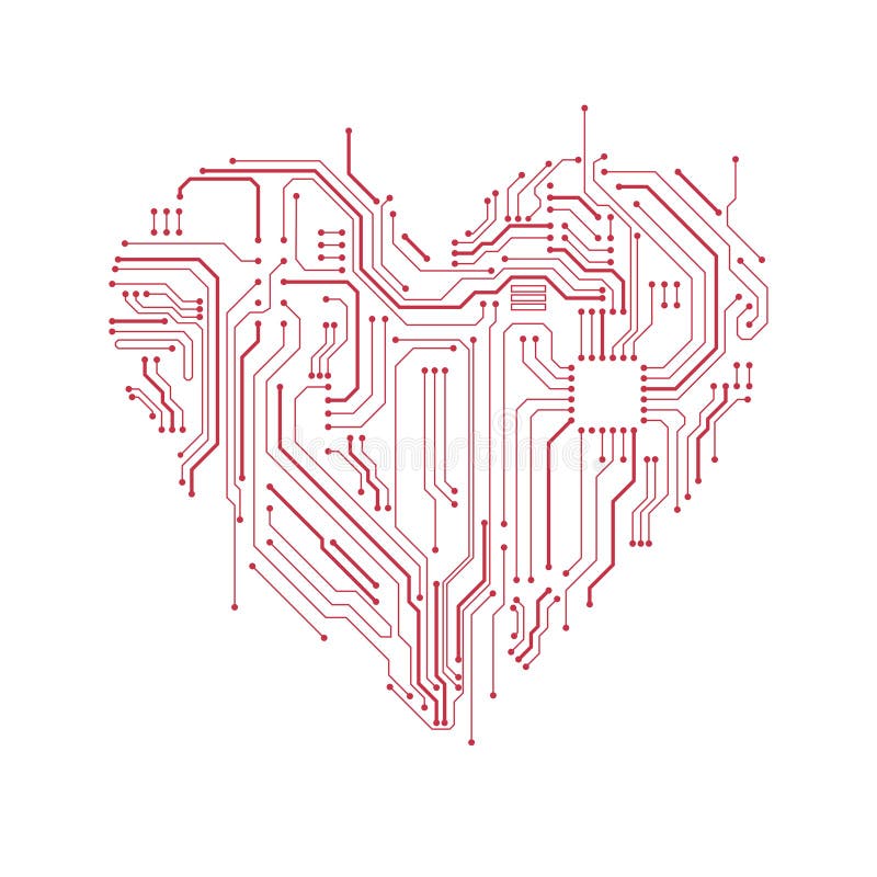 Circuit board heart symbol. Valentine`s day vector card. Computer heart with motherboard elements. Circuit board heart symbol. Valentine`s day vector card. Computer heart with motherboard elements