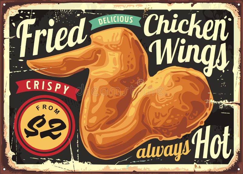 Símbolo del menú del restaurante con alas de pollo frito stock de ilustración