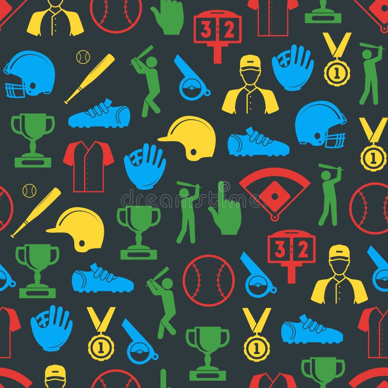 Símbolo do fundo sem emenda do teste padrão do basebol do esporte Vetor ilustração do vetor Símbolo do fundo sem emenda do teste padrão do basebol do esporte Vetor ilustração do vetor