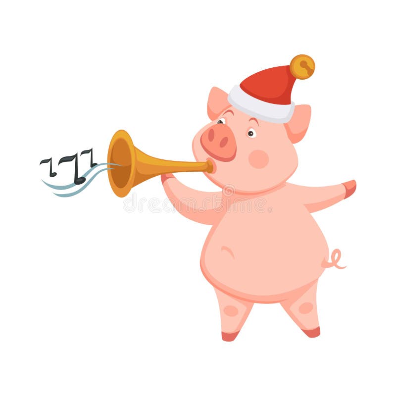 Símbolo do porco de 2019 anos novos de aproximação que jogam na trombeta ilustração royalty free Símbolo do porco de 2019 anos novos de aproximação que jogam na trombeta ilustração royalty free