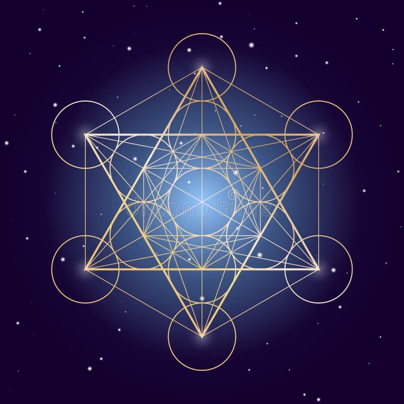 Símbolo em um céu estrelado, elementos do cubo de Metatron da geometria sagrado