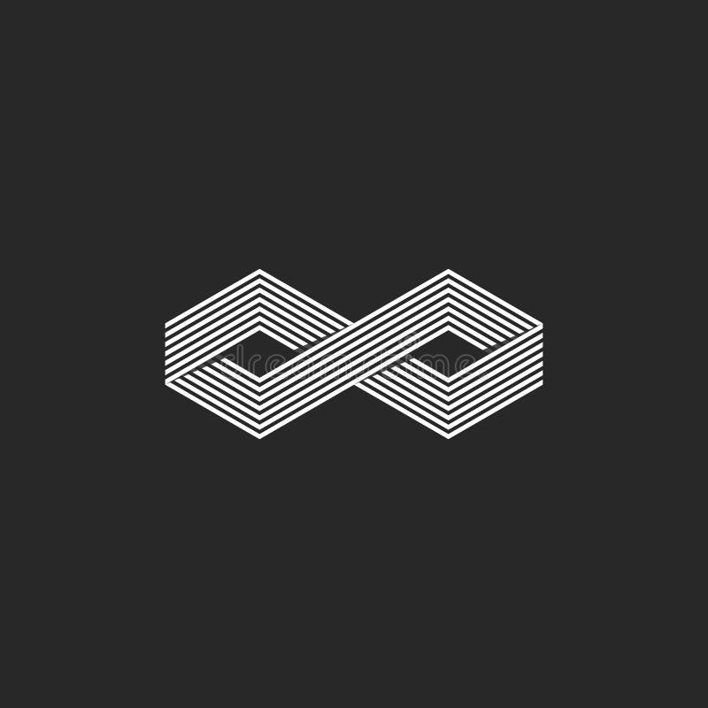 Símbolo infinito isométrico do logotipo de dois cubos, forma geométrica da infinidade que sobrepõe o elemento linear do projeto, ilustração stock Símbolo infinito isométrico do logotipo de dois cubos, forma geométrica da infinidade que sobrepõe o elemento linear do projeto, ilustração stock