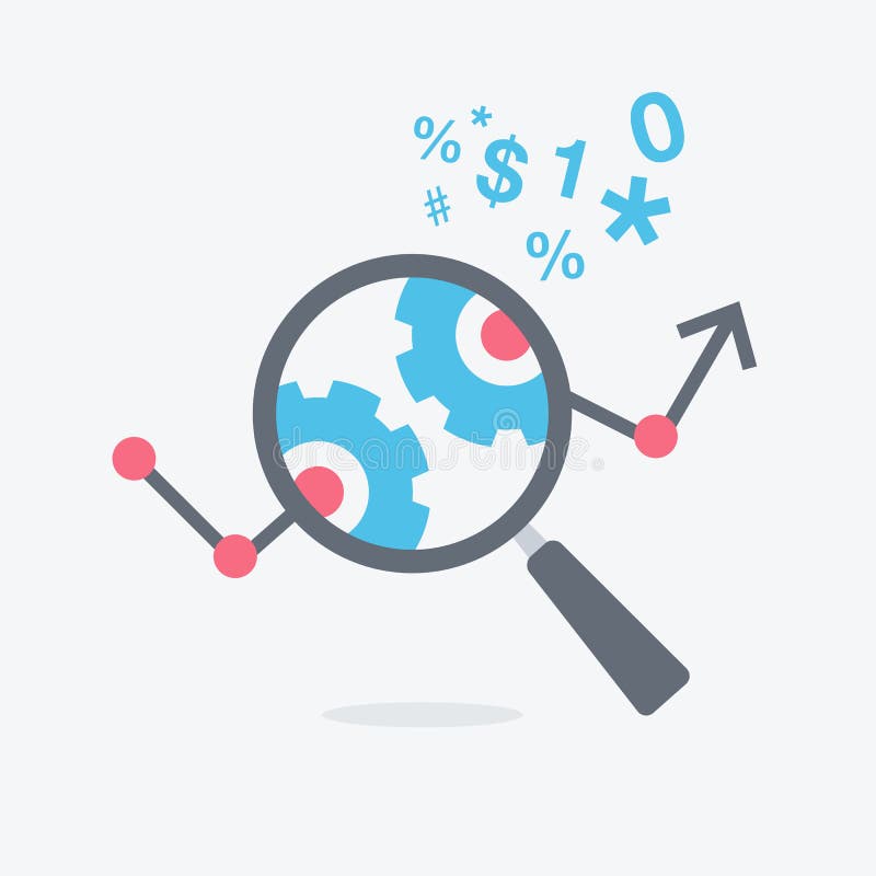 Símbolo liso simples da análise de dados e da pesquisa financeira com lente de aumento e gráfico ilustração do vetor Símbolo liso simples da análise de dados e da pesquisa financeira com lente de aumento e gráfico ilustração do vetor