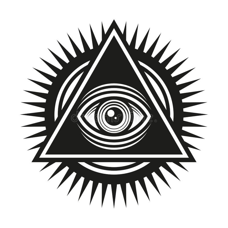 Símbolo masónico Todo el ojo que ve dentro del icono del triángulo de la pirámide Vector stock de ilustración