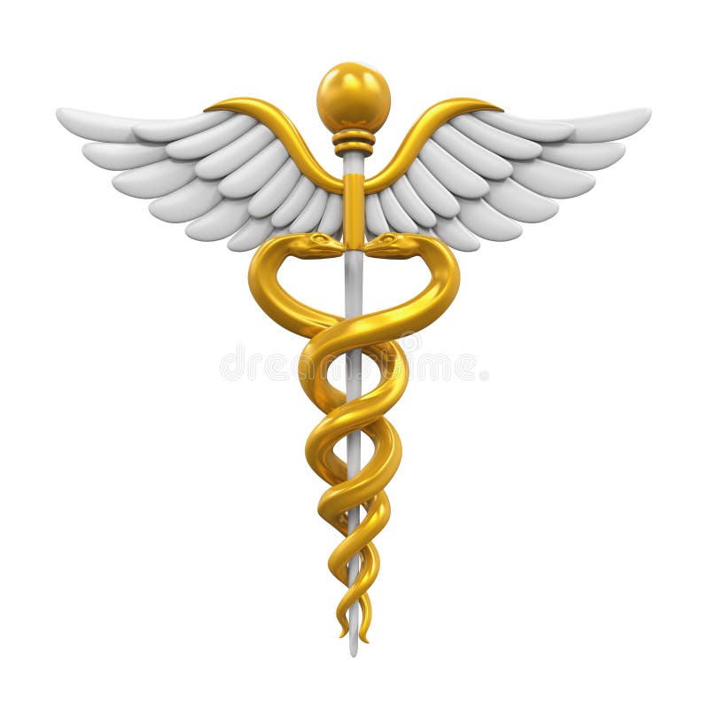 Caduceus Medical Symbol isolated on white background. 3D render. Caduceus Medical Symbol isolated on white background. 3D render