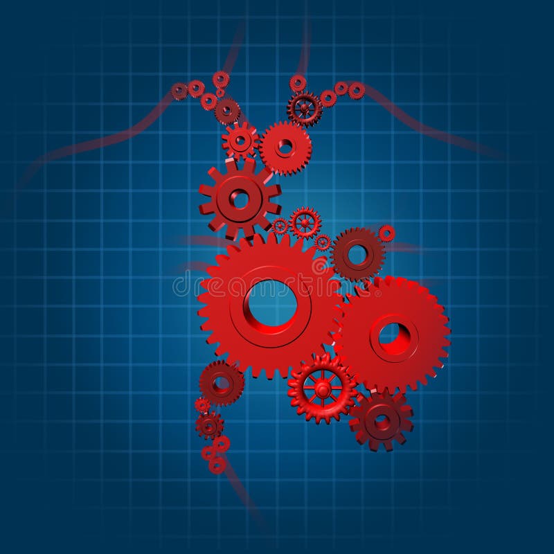 Símbolo médico del corazón de la función de los engranajes humanos de las válvulas libre illustration