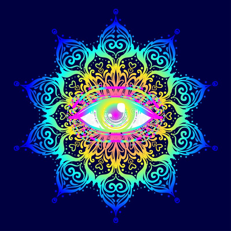 Símbolo sagrado de la geometría con todo el ojo que ve en colores ácidos Mysti libre illustration Símbolo sagrado de la geometría con todo el ojo que ve en colores ácidos Mysti libre illustration
