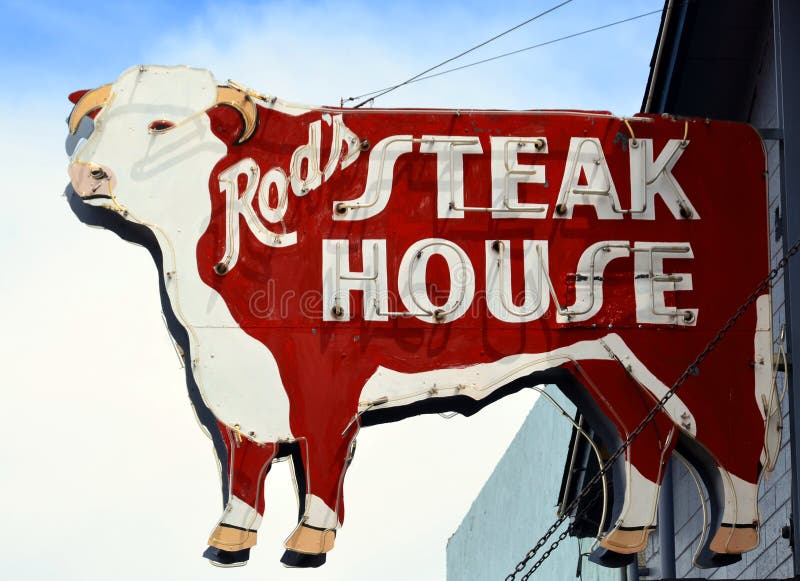 WILLIAMS ARIZONA APRIL 25 2014: Typical South west restaurant steak house sign on famous,  Historic Route 66. WILLIAMS ARIZONA APRIL 25 2014: Typical South west restaurant steak house sign on famous,  Historic Route 66