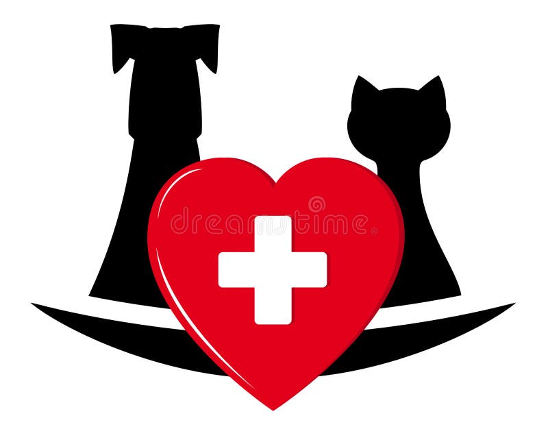Símbolo veterinario con los animales domésticos y el corazón libre illustration Símbolo veterinario con los animales domésticos y el corazón libre illustration