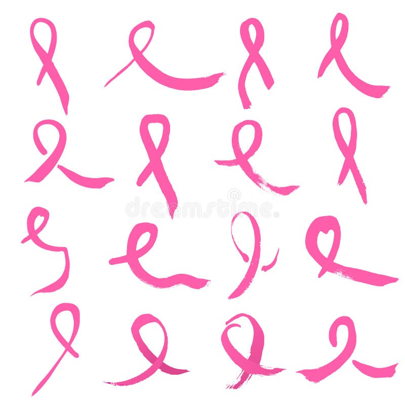 Símbolos da conscientização do câncer da mama A coleção da fita cor-de-rosa tirada dezesseis mãos assina ilustração do vetor Símbolos da conscientização do câncer da mama A coleção da fita cor-de-rosa tirada dezesseis mãos assina ilustração do vetor