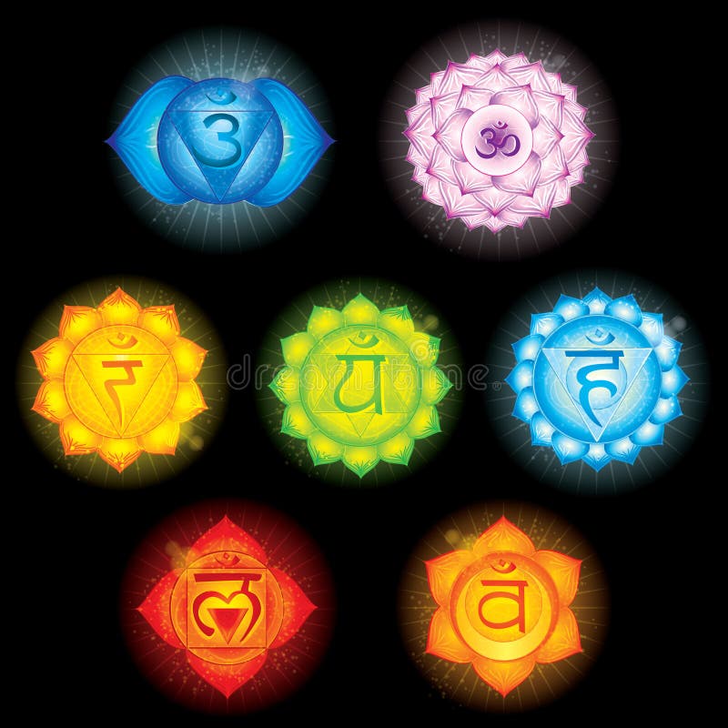 Bright illustrated seven chakra simbols. Bright illustrated seven chakra simbols