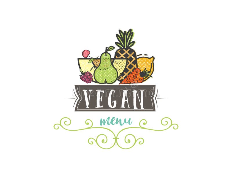 Símbolos de cocinar sanos del logotipo y del alimento biológico del símbolo para su menú del bufete de ensaladas o del vegano libre illustration Símbolos de cocinar sanos del logotipo y del alimento biológico del símbolo para su menú del bufete de ensaladas o del vegano libre illustration