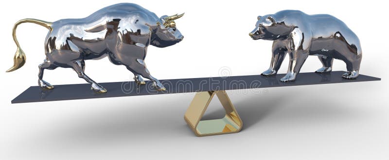 Símbolos de la escala del mercado de acción de Bull y del oso libre illustration Símbolos de la escala del mercado de acción de Bull y del oso libre illustration