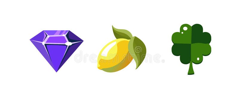 Símbolos do slot machine, diamante, ftuit do limão, folha do trevo, elementos da interface de utilizador do jogo para o computado ilustração do vetor Símbolos do slot machine, diamante, ftuit do limão, folha do trevo, elementos da interface de utilizador do jogo para o computado ilustração do vetor