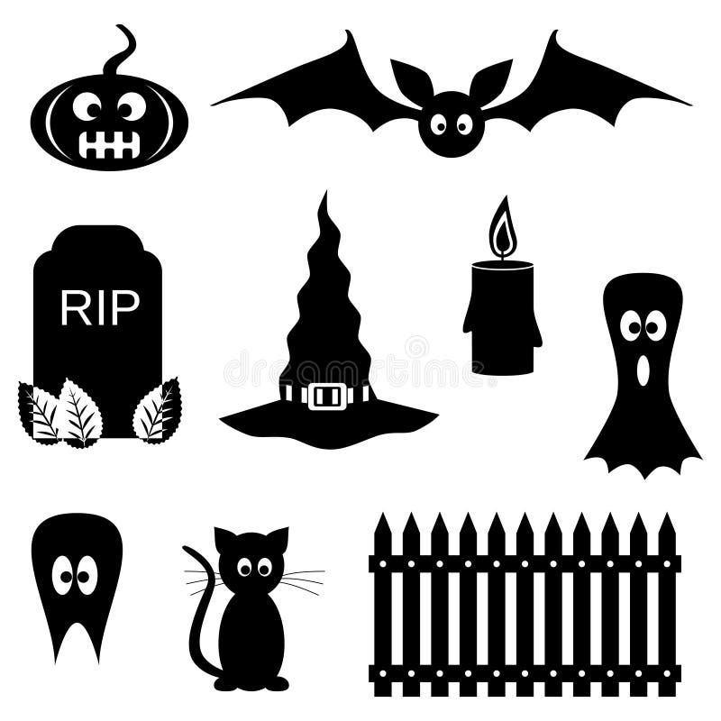 Símbolos de Halloween a preto e branco ilustração stock