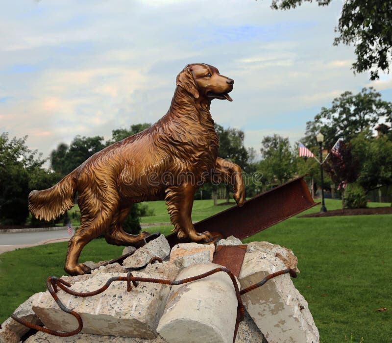 A new search and rescue dog statue, honoring the dogs involved in the search and recovery efforts at the World Trade Center and Pentagon. A four-feet, 5, 000-pound, bronze representation of a canine that sits on a 12-inch block of granite. Essex County Eagle Rock September 11th Memorial in West Orange. A new search and rescue dog statue, honoring the dogs involved in the search and recovery efforts at the World Trade Center and Pentagon. A four-feet, 5, 000-pound, bronze representation of a canine that sits on a 12-inch block of granite. Essex County Eagle Rock September 11th Memorial in West Orange