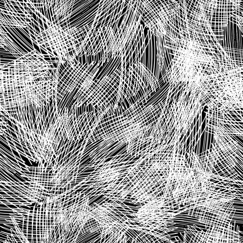 Sömlös avriven modellborste för vektor Vit färg på svart bakgrund Hand målad lantgårdtextur Geometriskt färgpulver vektor illustrationer