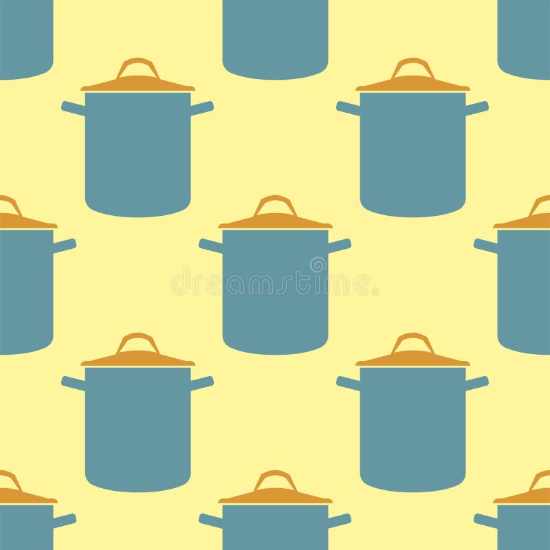 Sömlös bakgrund för kastrull för modellkrukavektor för redskapet för kitchenware för kökkockmat, soppa, eldfast formpannadesign stock illustrationer Sömlös bakgrund för kastrull för modellkrukavektor för redskapet för kitchenware för kökkockmat, soppa, eldfast formpannadesign stock illustrationer