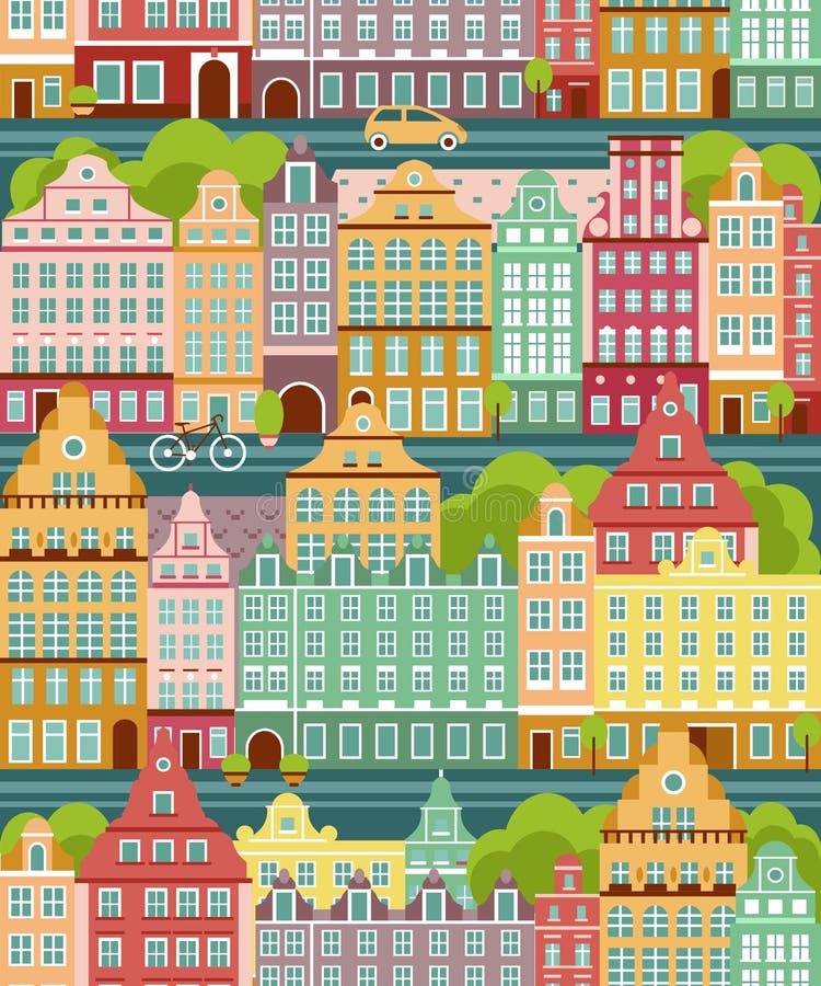 Sömlös bakgrund med stadslandskap stock illustrationer Sömlös bakgrund med stadslandskap stock illustrationer