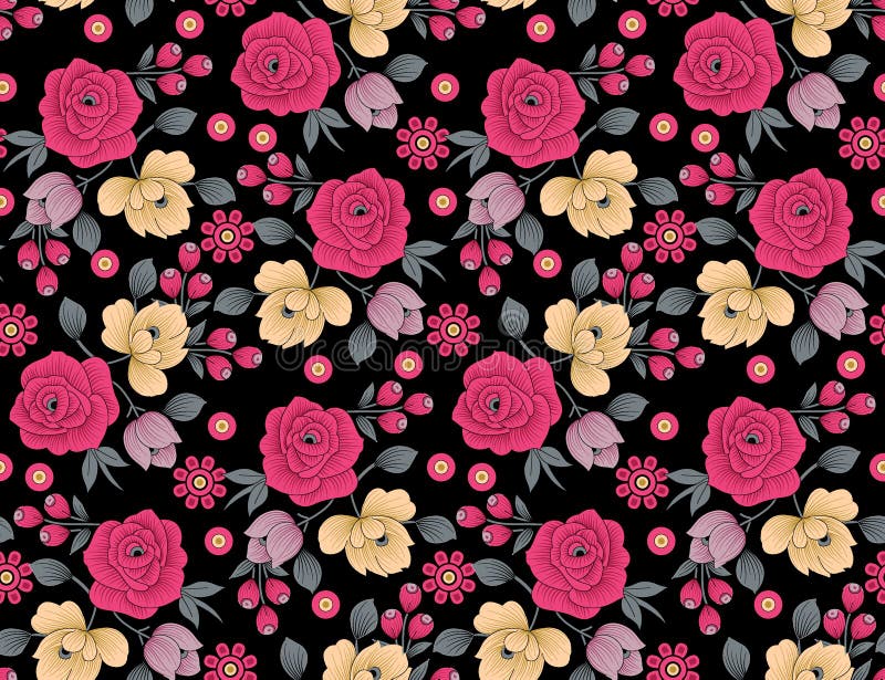 S?ml?s blom- blommamodell med svart bakgrund stock illustrationer S?ml?s blom- blommamodell med svart bakgrund stock illustrationer