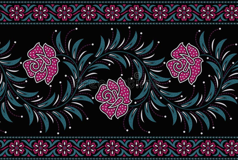 Sömlös blom- gräns med svart färg royaltyfri illustrationer Sömlös blom- gräns med svart färg royaltyfri illustrationer