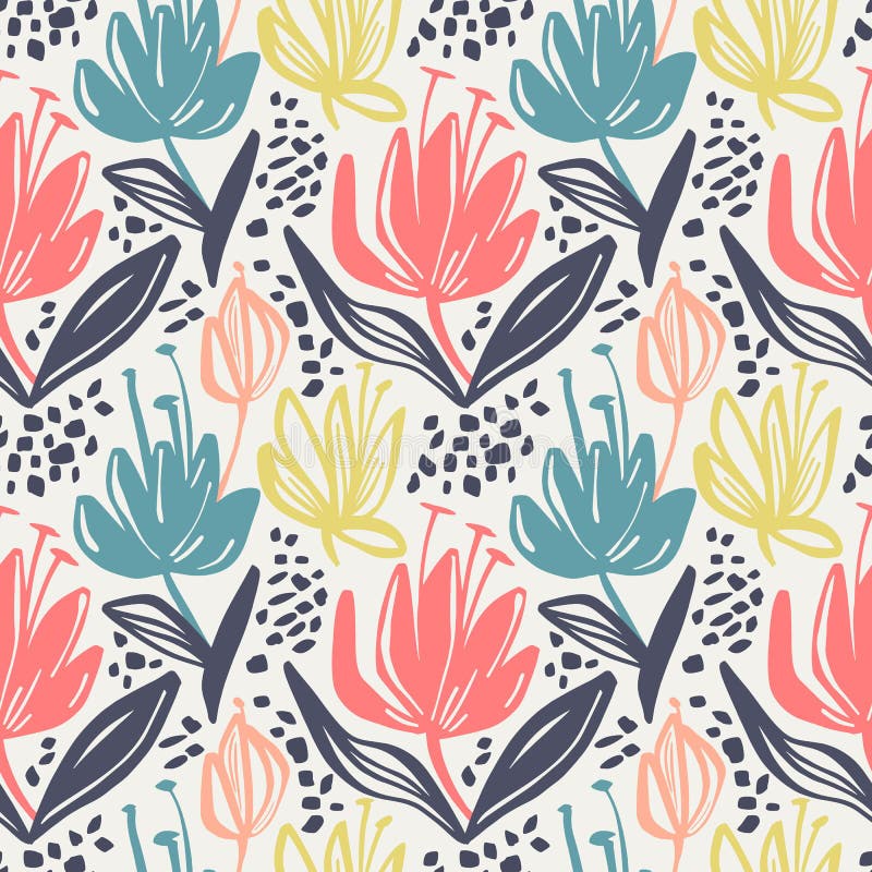 Sömlös blom- modell för vektor med minimalistic blommor för mutafärg på ljus bakgrund, botanisk vårtryckdesign royaltyfri illustrationer Sömlös blom- modell för vektor med minimalistic blommor för mutafärg på ljus bakgrund, botanisk vårtryckdesign royaltyfri illustrationer