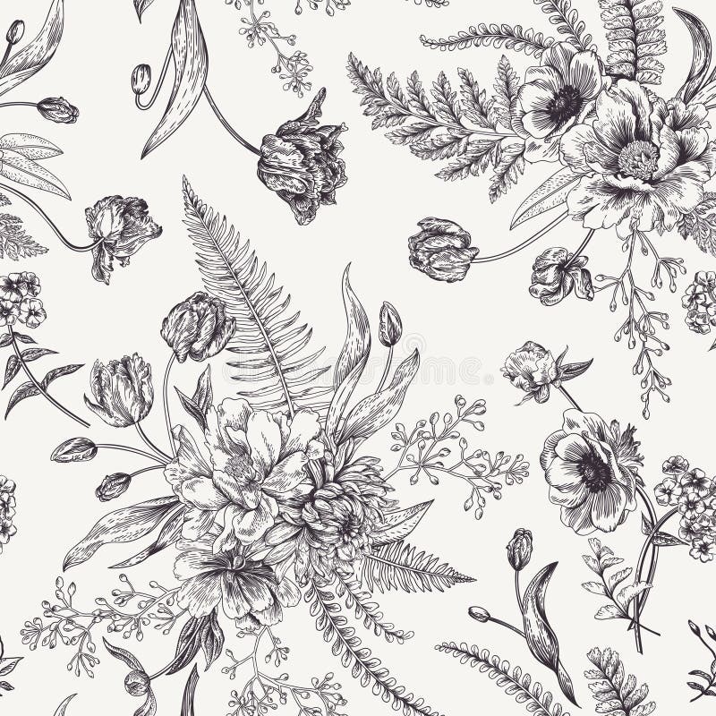 Sömlös blom- modell med vårblommor royaltyfri illustrationer