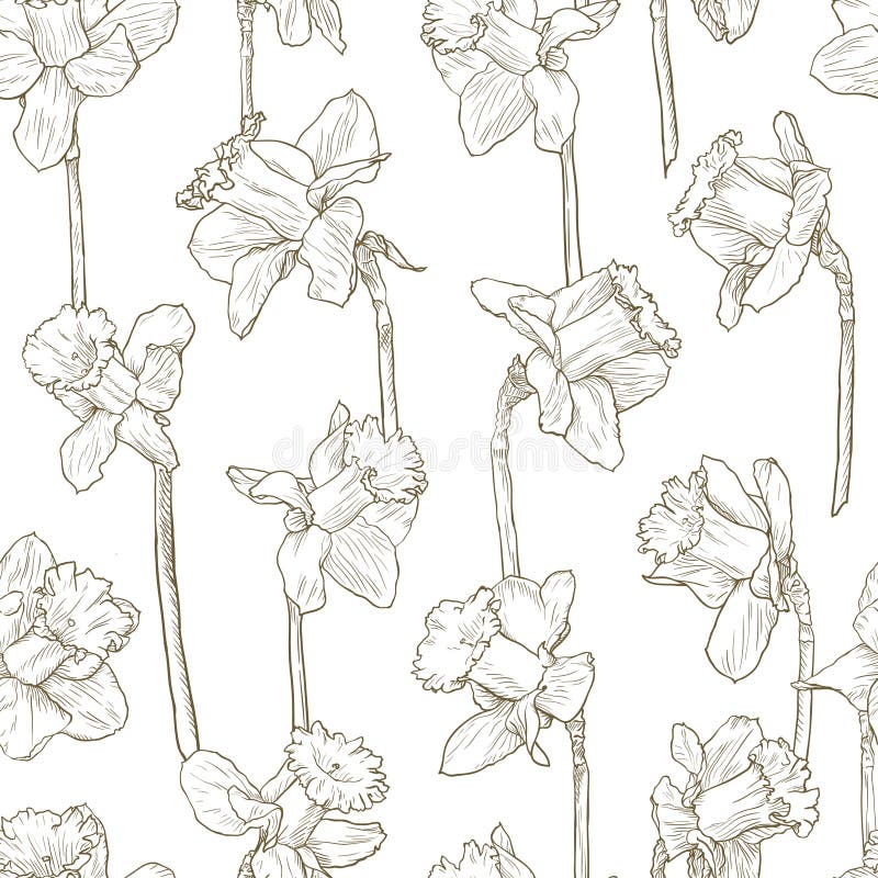 Sömlös blom- pingstliljamodell Linje illustration för tyg som slår in tryckkort som gifta sig design i tappningstil vektor illustrationer