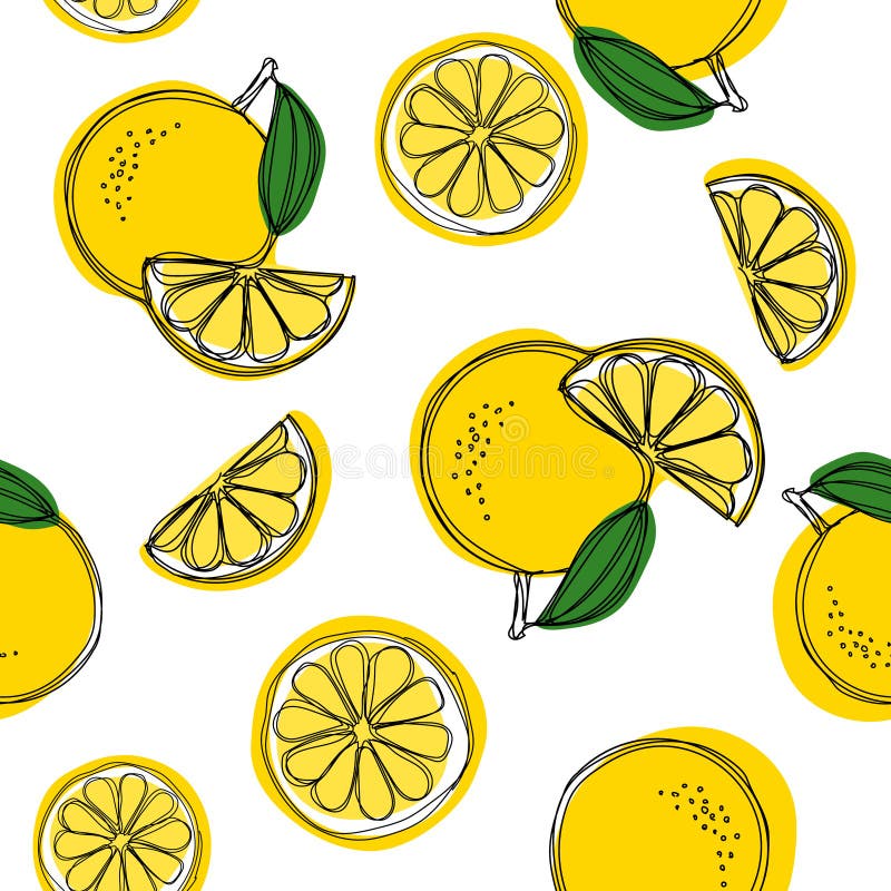 Sömlös dekorativ bakgrund med gula citroner Modell för citronhandattraktion också vektor för coreldrawillustration stock illustrationer Sömlös dekorativ bakgrund med gula citroner Modell för citronhandattraktion också vektor för coreldrawillustration stock illustrationer
