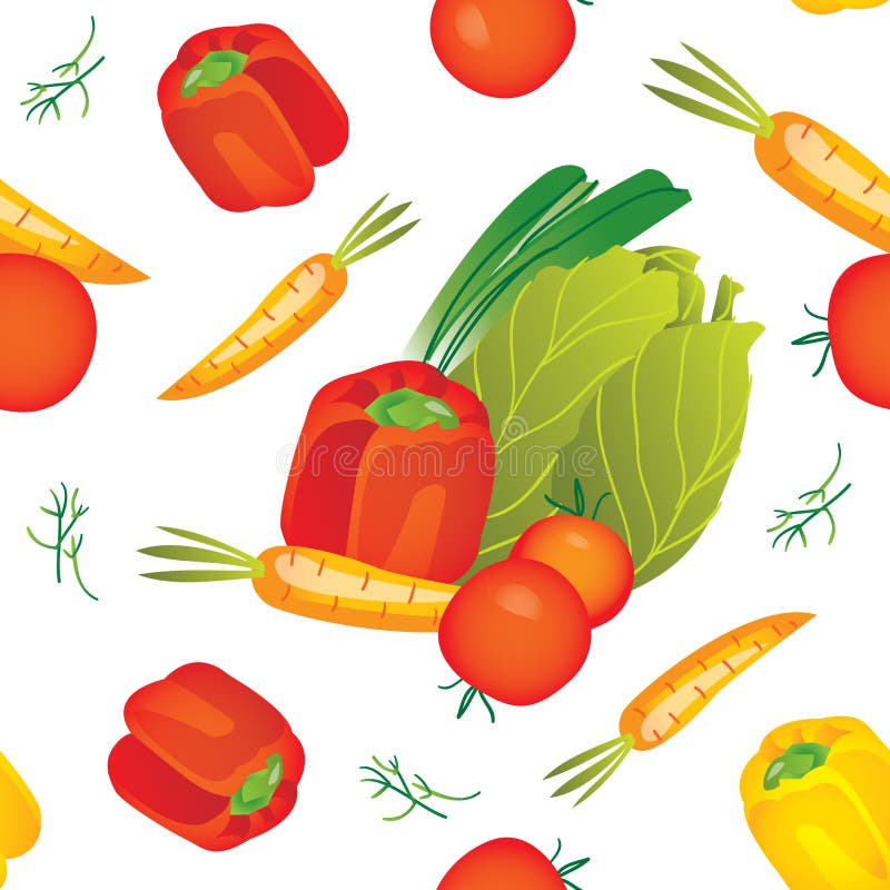 Seamless pattern illustration background for your kitchen with small vegetables compositions: pepper, tomato, dill, cabbage, onions, carrots. Vector. Seamless pattern illustration background for your kitchen with small vegetables compositions: pepper, tomato, dill, cabbage, onions, carrots. Vector