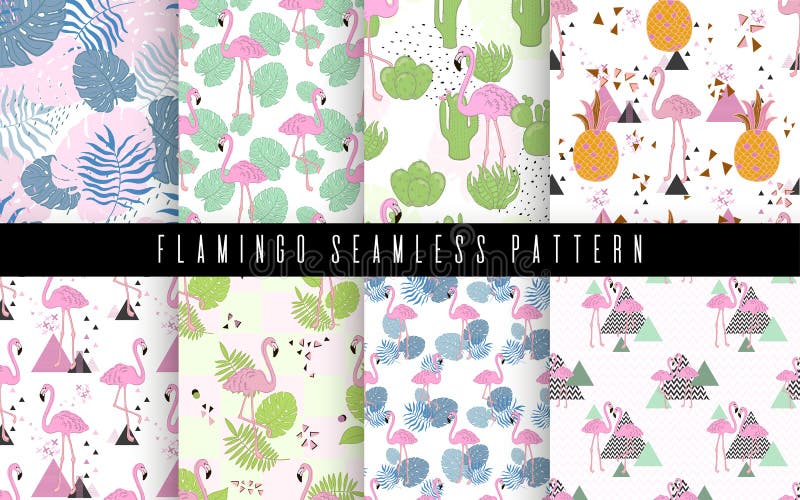 S? ml? s illustration f? r vektor f? r flamingo- och sidav? ndkretsmodell Tropiskt tryck f? r bakgrundssk? nhet Sommarparadis arkivfoton
