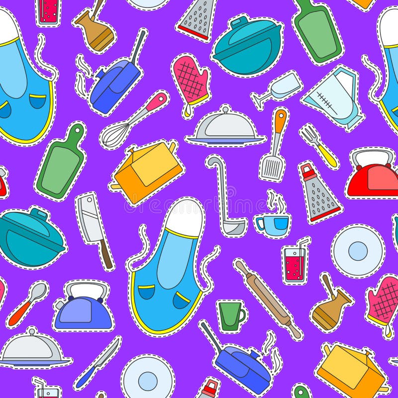 Sömlös illustration på temat av matlagning och köksgeråd vektor illustrationer Sömlös illustration på temat av matlagning och köksgeråd vektor illustrationer