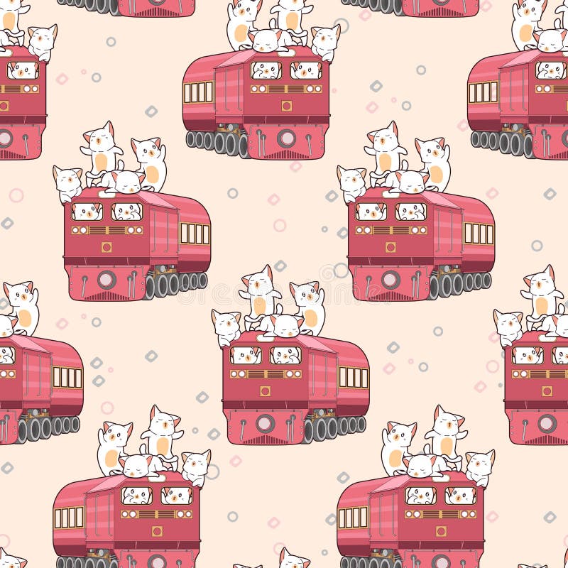 Sömlös kawaiikatt på drevmodellen vektor illustrationer Sömlös kawaiikatt på drevmodellen vektor illustrationer