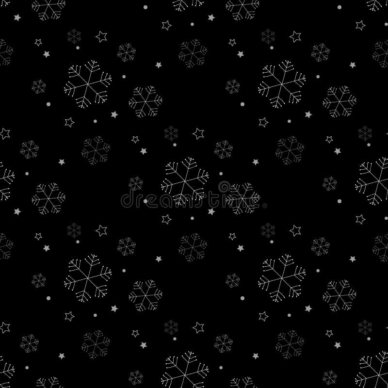 Sömlös marinsvartbakgrund med snöflingor Modellsnöfall med brusandesignalljus stock illustrationer