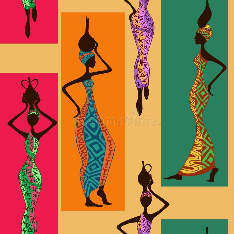 Seamless pattern of beautiful African women with vases. Seamless pattern of beautiful African women with vases