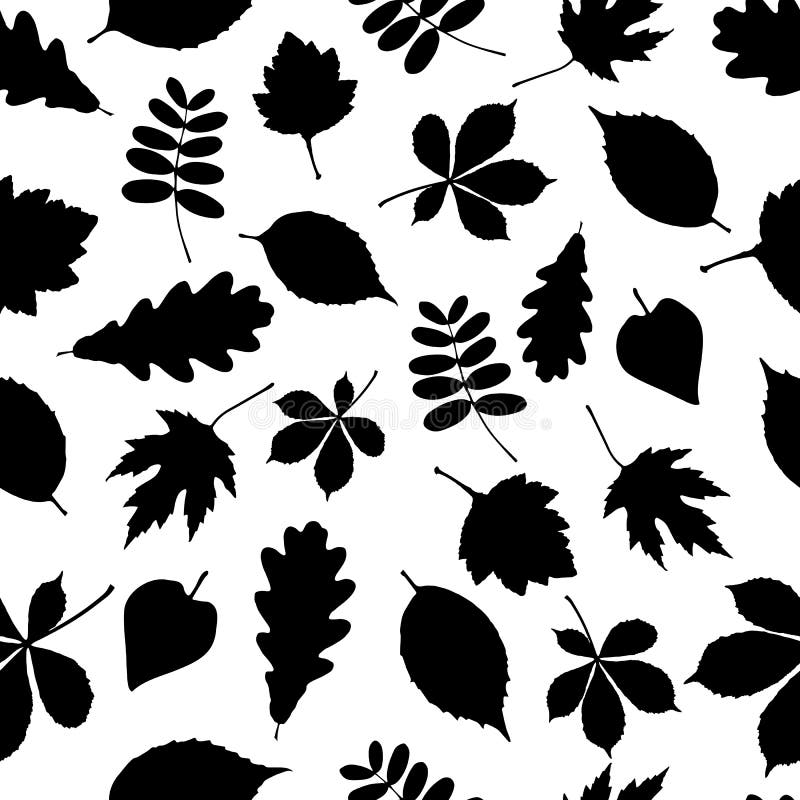 Sömlös modell av svarta bladkonturer på vit bakgrund royaltyfri illustrationer