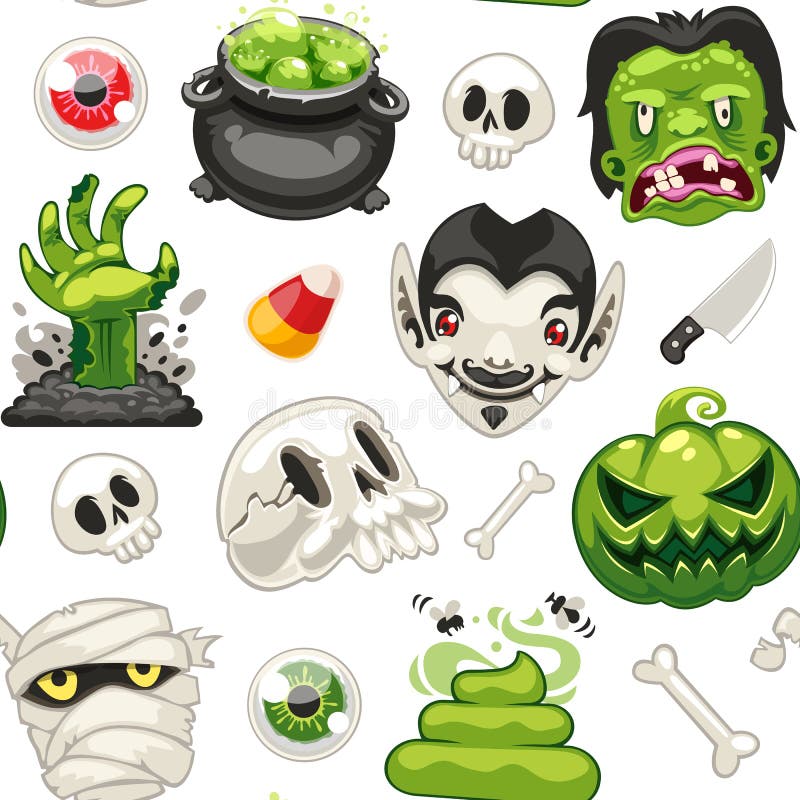 Sömlös modell för allhelgonaafton med tecknad filmmonster vektor illustrationer Sömlös modell för allhelgonaafton med tecknad filmmonster vektor illustrationer