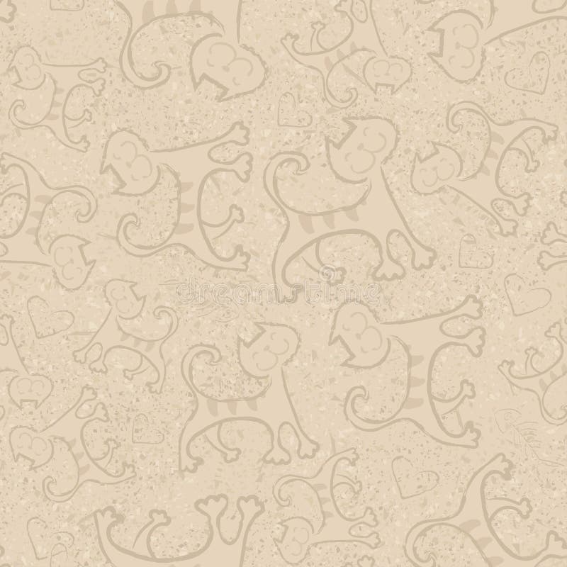 Sömlös modell för beige vektor med små gula kattungar för gulliga tecknad filmklotterkatter roliga djur Barn` s royaltyfri illustrationer Sömlös modell för beige vektor med små gula kattungar för gulliga tecknad filmklotterkatter roliga djur Barn` s royaltyfri illustrationer